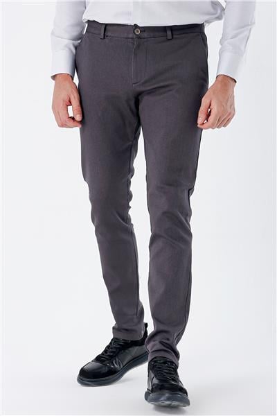 Koyu Antrasit Pamuklu Yandan Cepli Casual Slim Fit Chino Pantolon 1003235120