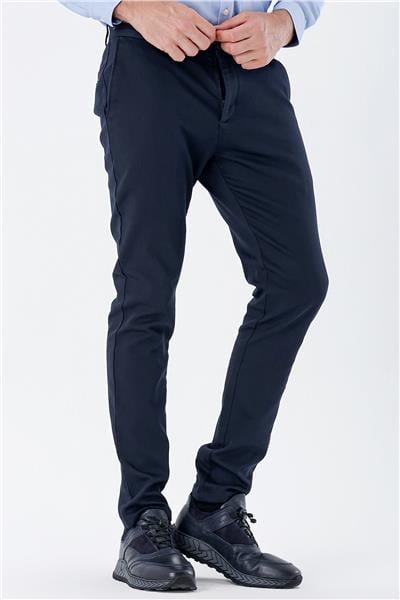 Koyu Lacivert Pamuklu Yandan Cepli Casual Slim Fit Chino Pantolon 1003235120