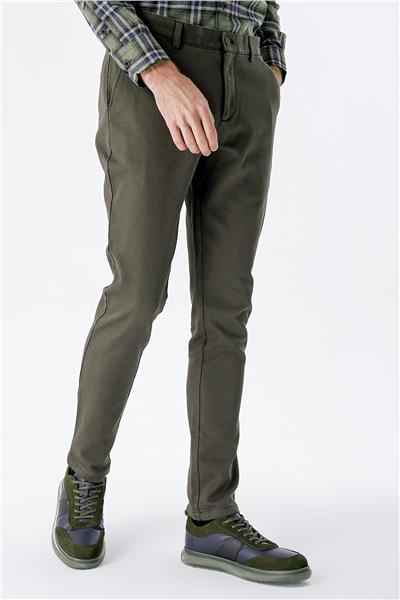 Koyu Haki Pamuklu Yandan Cepli Casual Slim Fit Chino Pantolon 1003235120