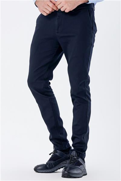 Koyu Lacivert Pamuklu Yandan Cepli Casual Slim Fit Chino Pantolon 1003235120