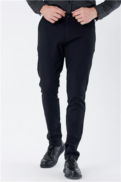 Siyah Pamuklu Yandan Cepli Casual Slim Fit Chino Pantolon 1003235120