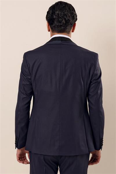 Koyu Lacivert Desenli Yelekli 6 Drop Slim Fit Smokin Damatlık Takım 1001230203