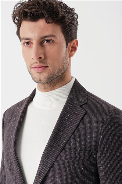 Bordo Desenli Mono Yaka Astarlı Çift Yırtmaç 6 Drop Slim Fit Dar Kesim Klasik Ceket 1002235132