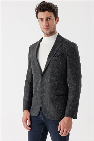 Koyu Yeşil Desenli Mono Yaka Astarlı Çift Yırtmaç 6 Drop Slim Fit Dar Kesim Klasik Ceket 1002235132