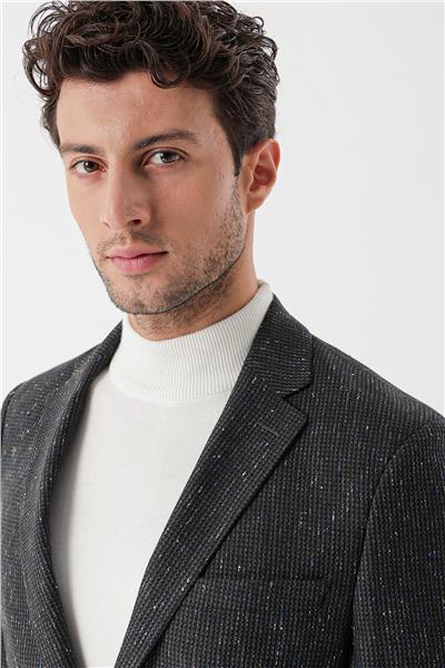 Koyu Yeşil Desenli Mono Yaka Astarlı Çift Yırtmaç 6 Drop Slim Fit Dar Kesim Klasik Ceket 1002235132