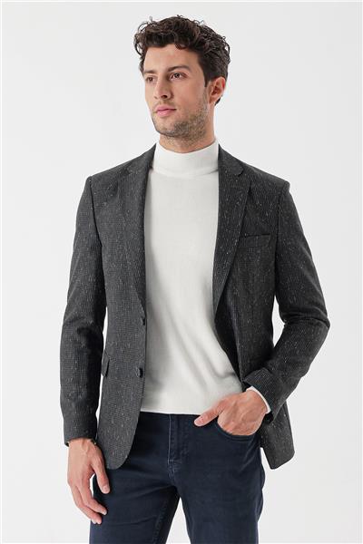 Koyu Yeşil Desenli Mono Yaka Astarlı Çift Yırtmaç 6 Drop Slim Fit Dar Kesim Klasik Ceket 1002235132