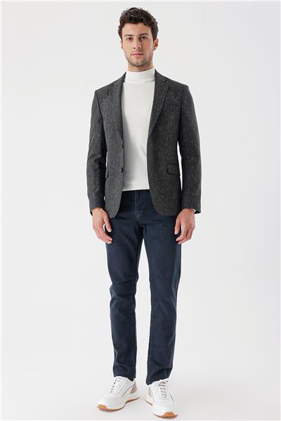 Koyu Yeşil Desenli Mono Yaka Astarlı Çift Yırtmaç 6 Drop Slim Fit Dar Kesim Klasik Ceket 1002235132