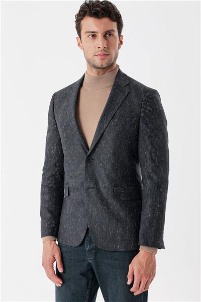 Koyu Antrasit Mono Yaka Astarlı Çift Yırtmaç 6 Drop Slim Fit Klasik Ceket 1002235132