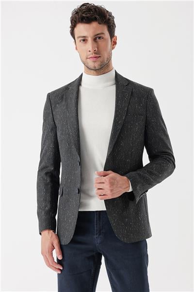 Koyu Yeşil Desenli Mono Yaka Astarlı Çift Yırtmaç 6 Drop Slim Fit Dar Kesim Klasik Ceket 1002235132
