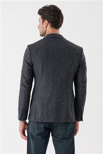 Koyu Antrasit Mono Yaka Astarlı Çift Yırtmaç 6 Drop Slim Fit Klasik Ceket 1002235132