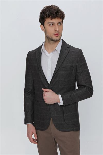Koyu Kahverengi Desenli Mono Yaka Astarsız 6 Drop Comfort Fit Rahat Kesim Ceket 1002225172