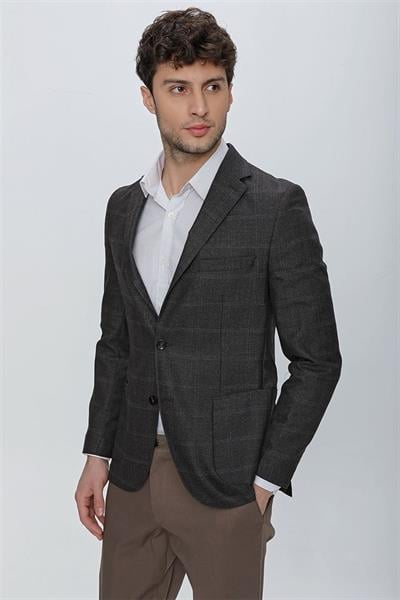 Koyu Kahverengi Desenli Mono Yaka Astarsız 6 Drop Comfort Fit Rahat Kesim Ceket 1002225172