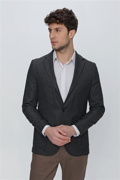 Koyu Lacivert Desenli Mono Yaka Astarsız 6 Drop Comfort Fit Rahat Kesim Ceket 1002225172