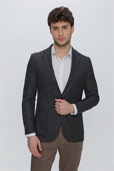 Koyu Lacivert Desenli Mono Yaka Astarsız 6 Drop Comfort Fit Rahat Kesim Ceket 1002225172