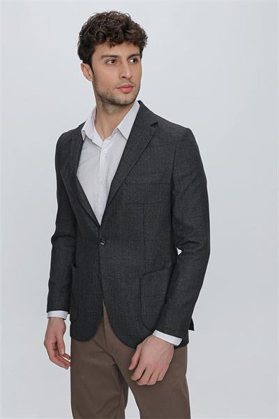Koyu Lacivert Desenli Mono Yaka Astarsız 6 Drop Comfort Fit Rahat Kesim Ceket 1002225172