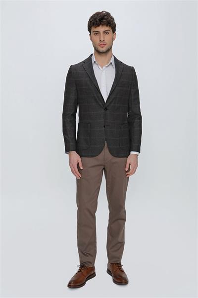 Koyu Kahverengi Desenli Mono Yaka Astarsız 6 Drop Comfort Fit Rahat Kesim Ceket 1002225172