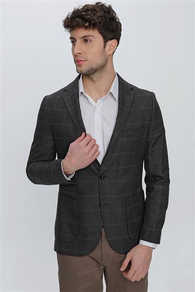 Koyu Kahverengi Desenli Mono Yaka Astarsız 6 Drop Comfort Fit Rahat Kesim Ceket 1002225172