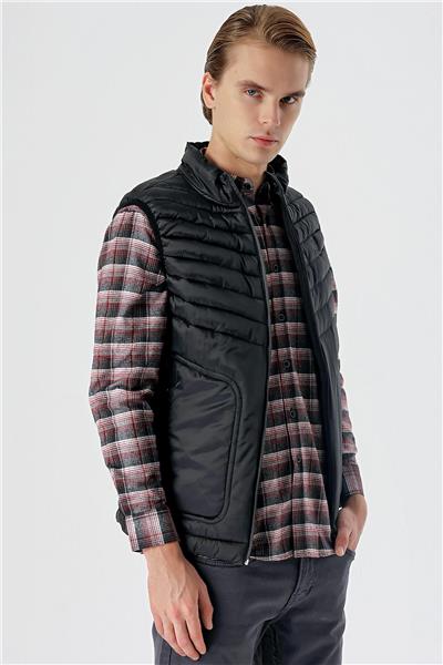 Siyah Dik Yaka Dolumlu Casual Şişme Yelek 1009235153