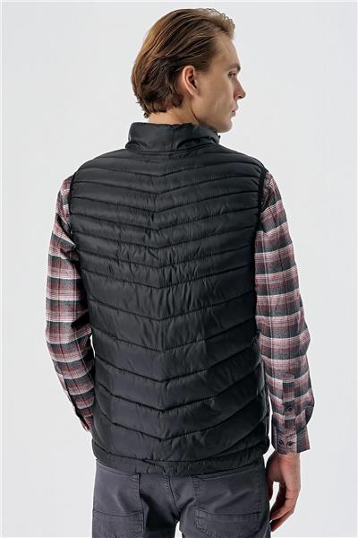 Siyah Dik Yaka Dolumlu Casual Şişme Yelek 1009235153