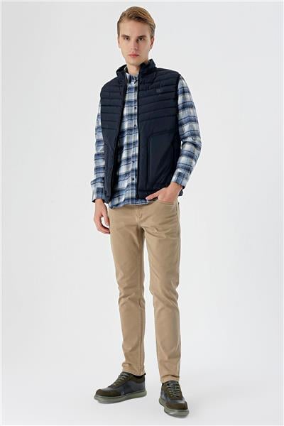 Koyu Lacivert Dik Yaka Dolumlu Casual Şişme Yelek 1009235152