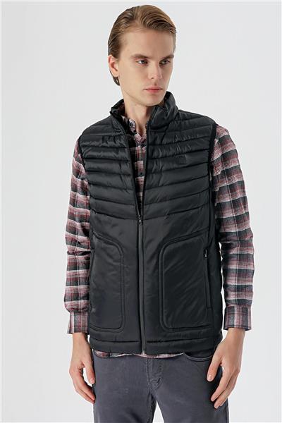 Siyah Dik Yaka Dolumlu Casual Şişme Yelek 1009235153