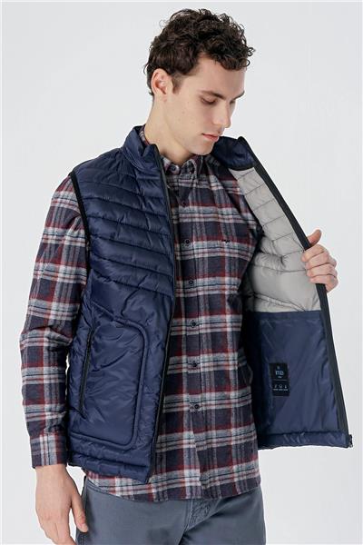 Koyu Lacivert Dik Yaka Dolumlu Casual Şişme Yelek 1009235153