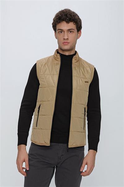 Camel Dik Yaka Kapitone Casual Şişme Yelek 1009225153