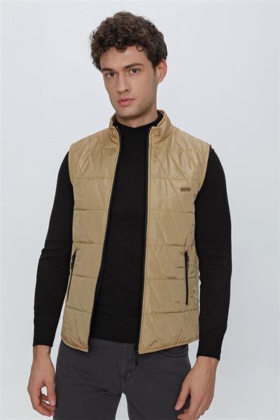 Camel Dik Yaka Kapitone Casual Şişme Yelek 1009225153