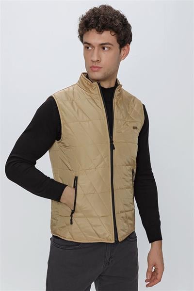 Camel Dik Yaka Kapitone Casual Şişme Yelek 1009225153