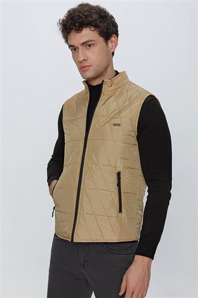 Camel Dik Yaka Kapitone Casual Şişme Yelek 1009225153