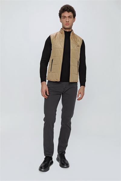 Camel Dik Yaka Kapitone Casual Şişme Yelek 1009225153