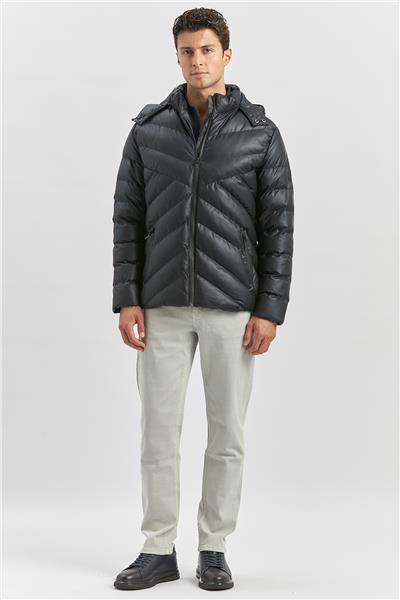 Koyu Lacivert Dolumlu Çıkarılabilir Kapüşonlu Astarlı Slim Fit Dar Kesim Casual Mont 1007245151