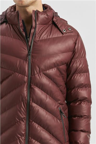 Bordo Dolumlu Çıkarılabilir Kapüşonlu Astarlı Slim Fit Dar Kesim Casual Mont 1007245151