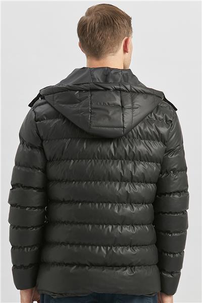 Siyah Dolumlu Çıkarılabilir Kapüşonlu Astarlı Slim Fit Dar Kesim Casual Mont 1007245151