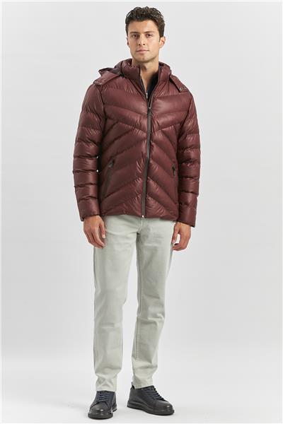 Bordo Dolumlu Çıkarılabilir Kapüşonlu Astarlı Slim Fit Dar Kesim Casual Mont 1007245151