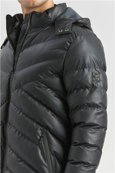 Koyu Lacivert Dolumlu Çıkarılabilir Kapüşonlu Astarlı Slim Fit Dar Kesim Casual Mont 1007245151