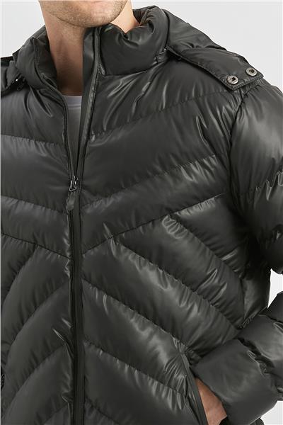 Siyah Dolumlu Çıkarılabilir Kapüşonlu Astarlı Slim Fit Dar Kesim Casual Mont 1007245151