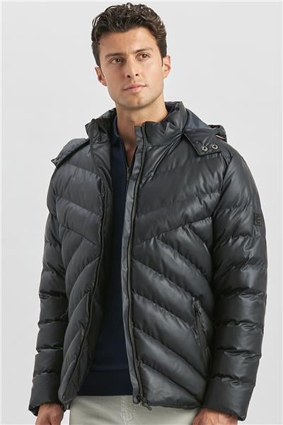 Koyu Lacivert Dolumlu Çıkarılabilir Kapüşonlu Astarlı Slim Fit Dar Kesim Casual Mont 1007245151