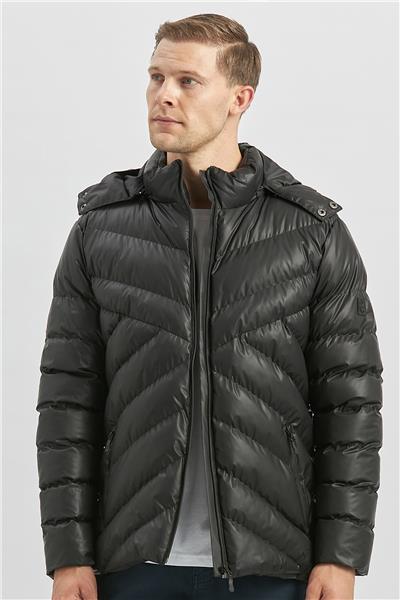 Siyah Dolumlu Çıkarılabilir Kapüşonlu Astarlı Slim Fit Dar Kesim Casual Mont 1007245151