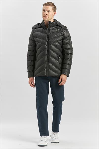 Siyah Dolumlu Çıkarılabilir Kapüşonlu Astarlı Slim Fit Dar Kesim Casual Mont 1007245151