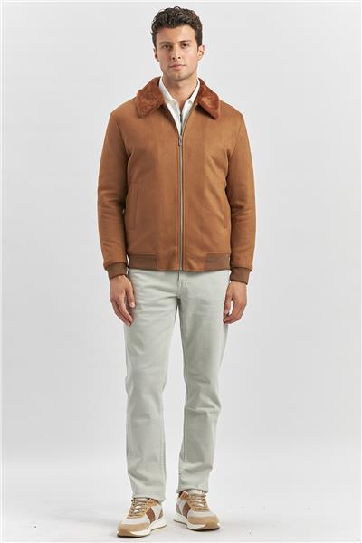 Tütün Dolumlu Kürklü Yaka Likralı Kapitoneli Astar Slim Fit Dar Kesim Casual Mont 1007245152