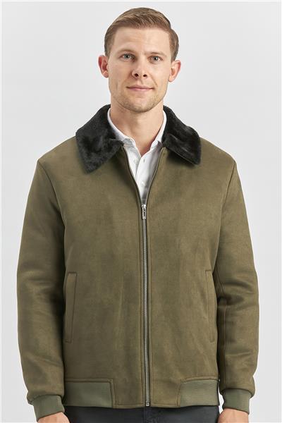 Koyu Haki Dolumlu Kürklü Yaka Likralı Kapitoneli Astar Slim Fit Dar Kesim Casual Mont 1007245152