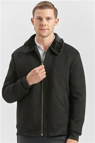 Siyah Dolumlu Kürklü Yaka Likralı Kapitoneli Astar Slim Fit Dar Kesim Casual Mont 1007245152