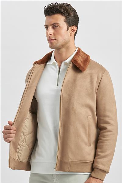 Koyu Camel Dolumlu Kürklü Yaka Likralı Kapitoneli Astar Slim Fit Dar Kesim Casual Mont 1007245152