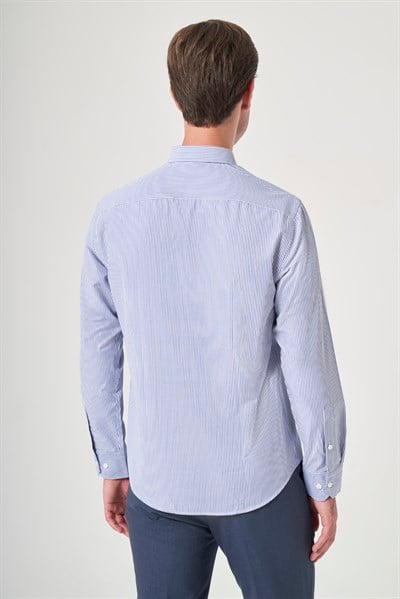 Düğmeli Yaka Uzun Kol Cepsiz Slim Fit Pamuklu Gömlek 1004260205