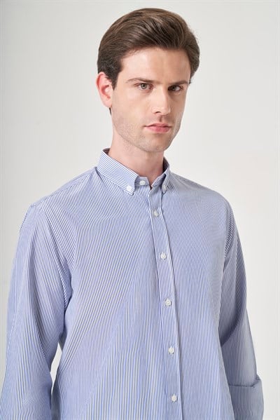 Düğmeli Yaka Uzun Kol Cepsiz Slim Fit Pamuklu Gömlek 1004260205