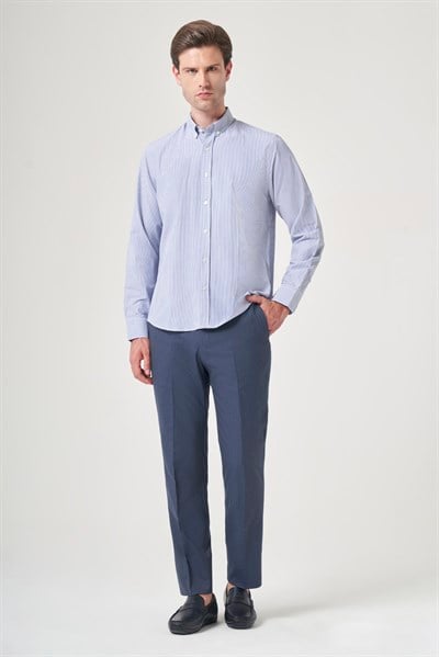 Düğmeli Yaka Uzun Kol Cepsiz Slim Fit Pamuklu Gömlek 1004260205