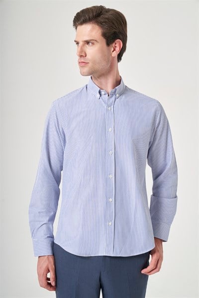 Düğmeli Yaka Uzun Kol Cepsiz Slim Fit Pamuklu Gömlek 1004260205