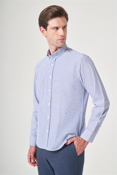 Düğmeli Yaka Uzun Kol Cepsiz Slim Fit Pamuklu Gömlek 1004260205