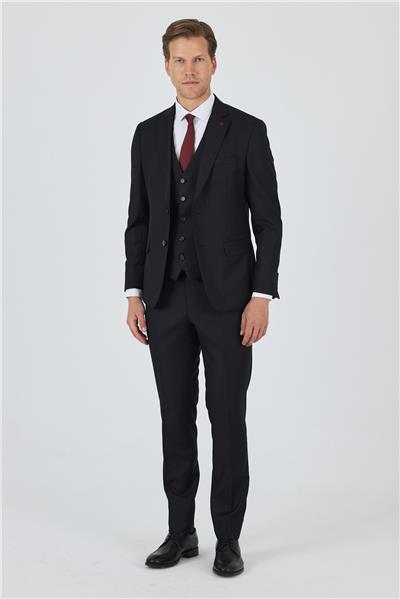 Düz Filafil Mono Yaka Tam Astar Yelekli 6 Drop Slim Fit Takım Elbise 1001250171